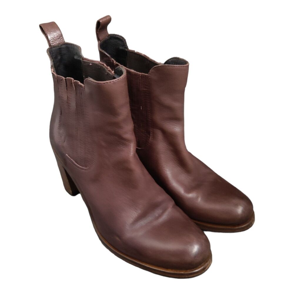 Boemos women's ankle Brown leather ankle booties Italy Elastic Size 40/ US9